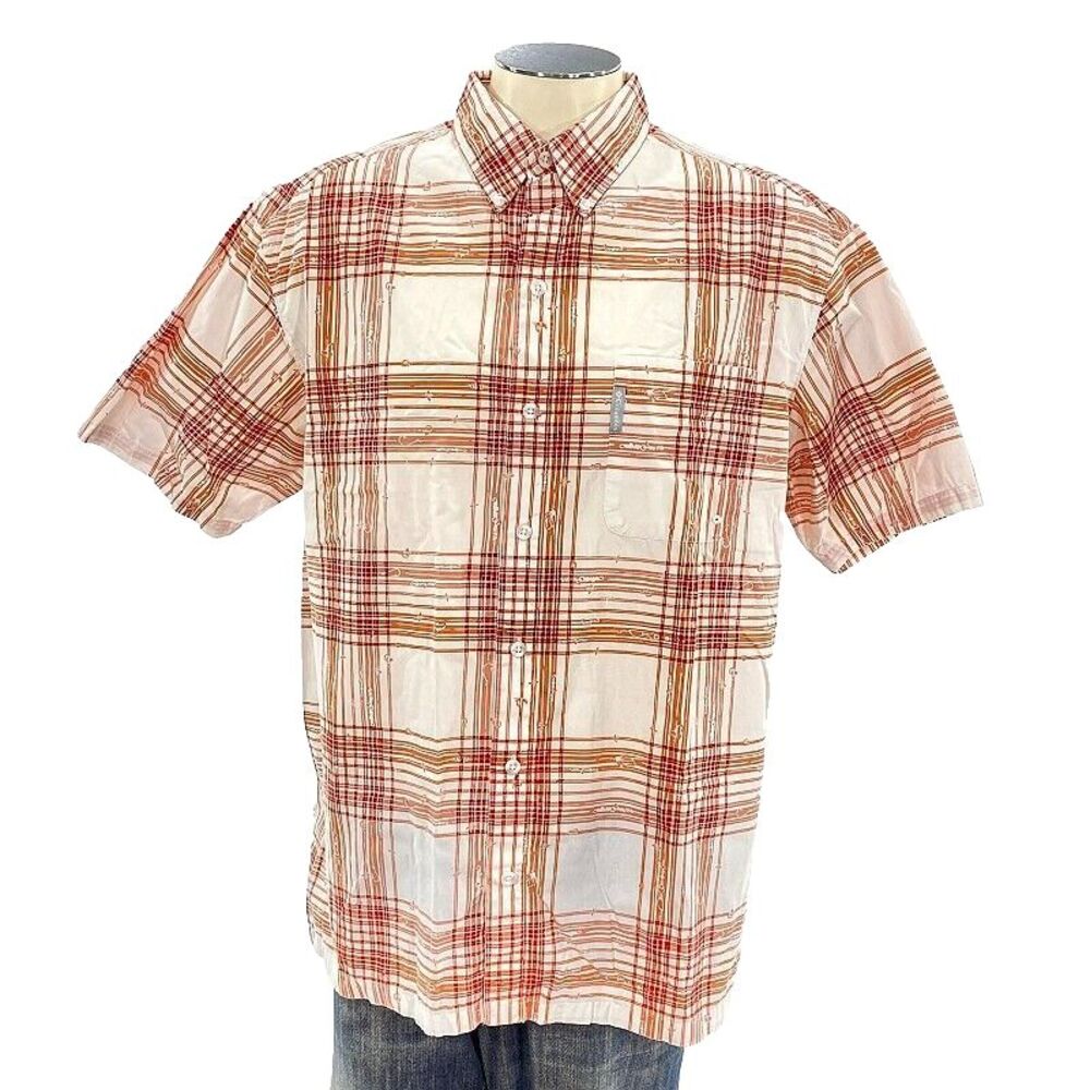Columbia PFG Short Sleeve Shirt L Red White Vented Fish Hook Hike Stripe Mens‎